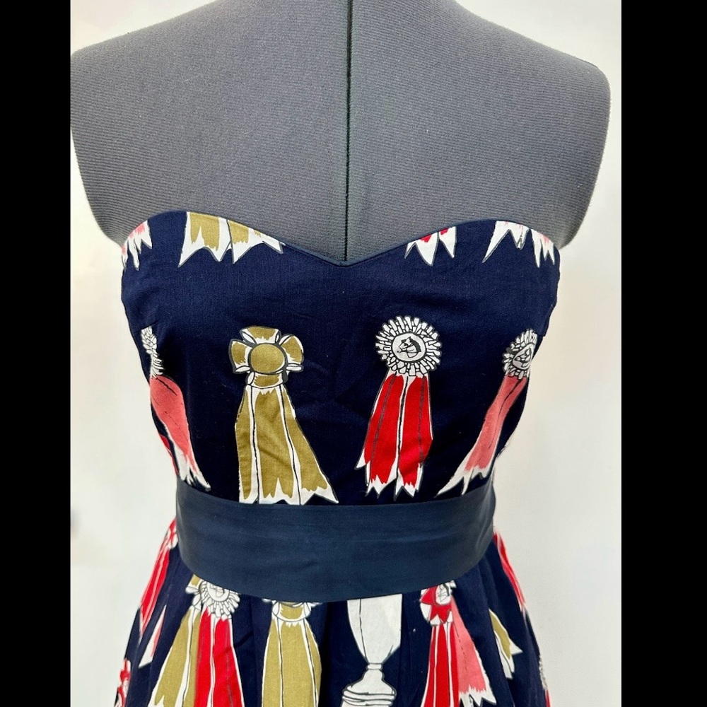 WE LOVE VERA ANTHROPOLOGIE HIGHEST ACCOLADES STRAPLESS DRESS HORSE RACE DERBY 2 - Picture 2 of 9